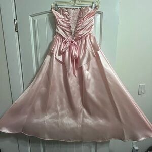 80’s pink peplum satin prom dress.